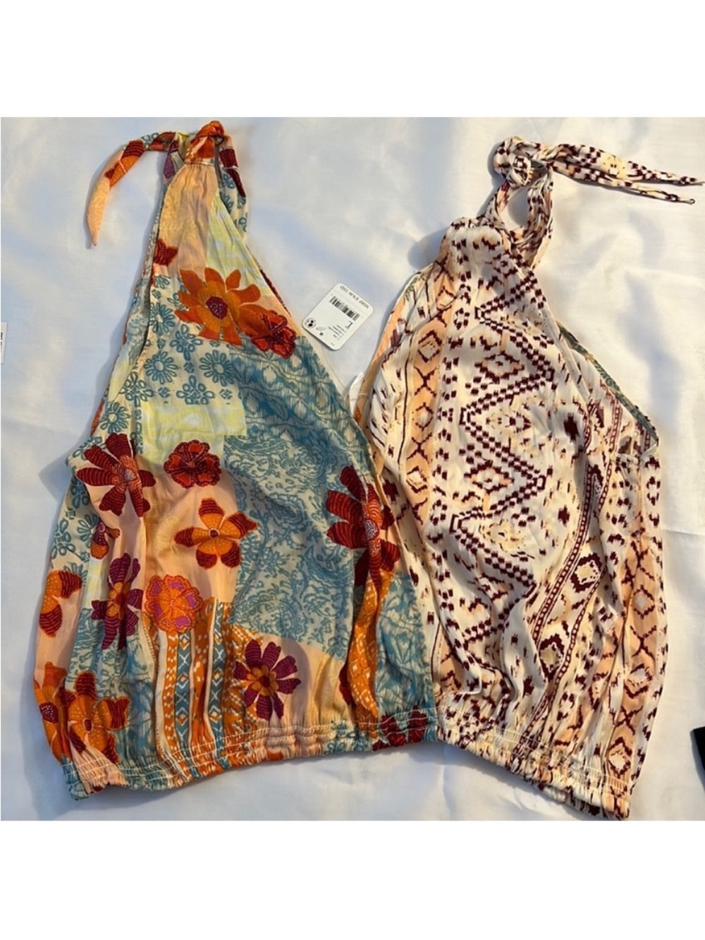Free People Large Top Tied To You Tank in Tropical Combo VNeck cinch waist NWT - Picture 4 of 7